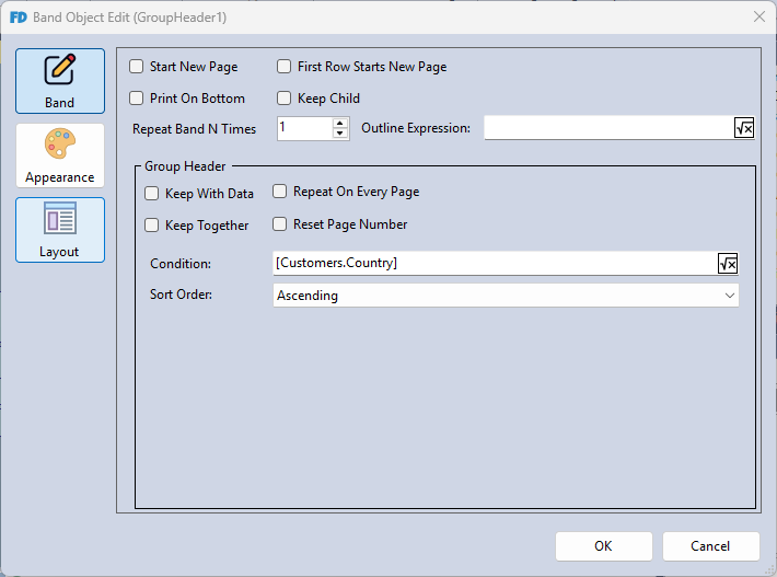 Configuring Group Header Rules
